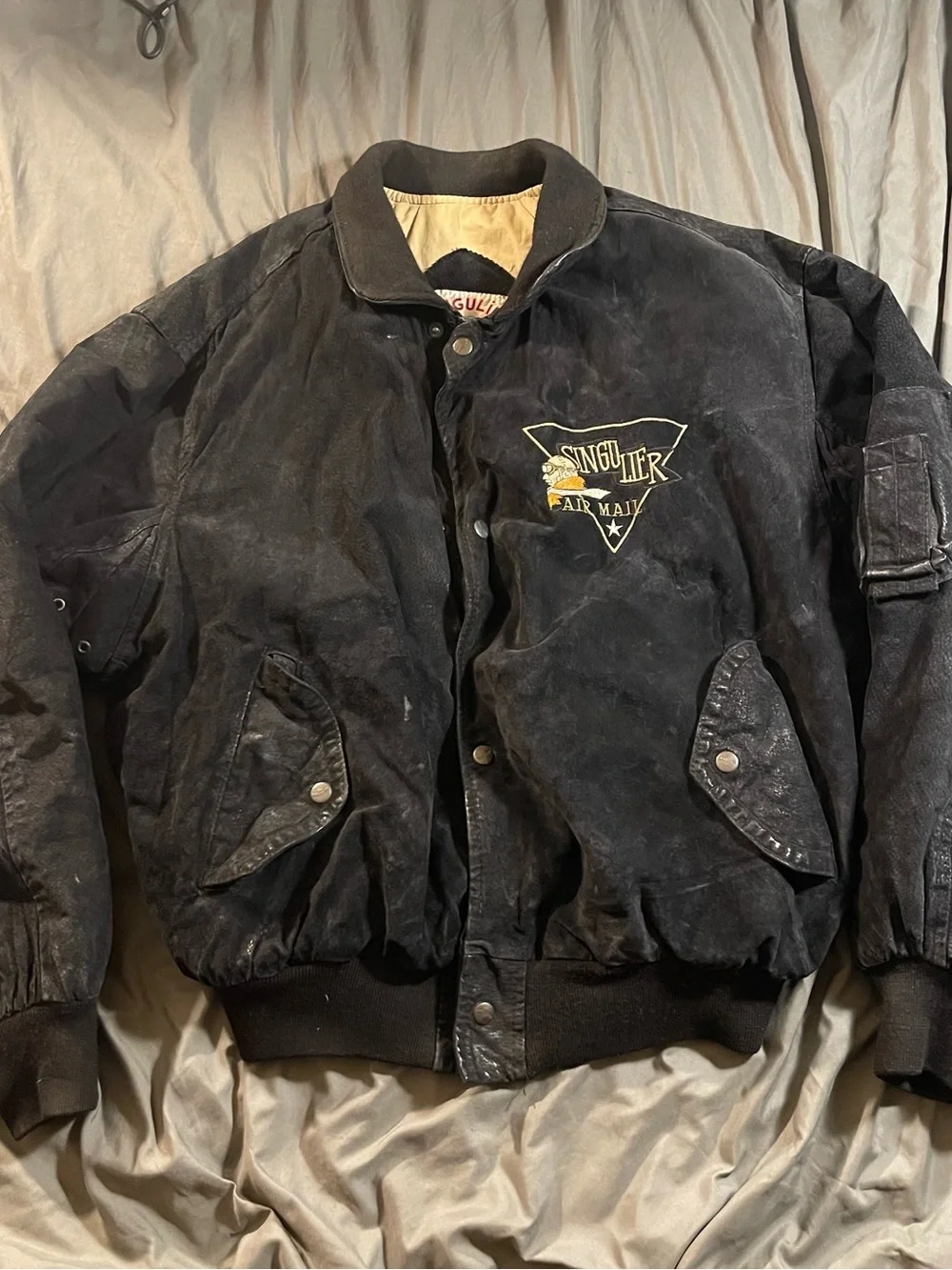 Singulier Air Mail All Over The World Rare Vintage Sz. Large Leather Jacket